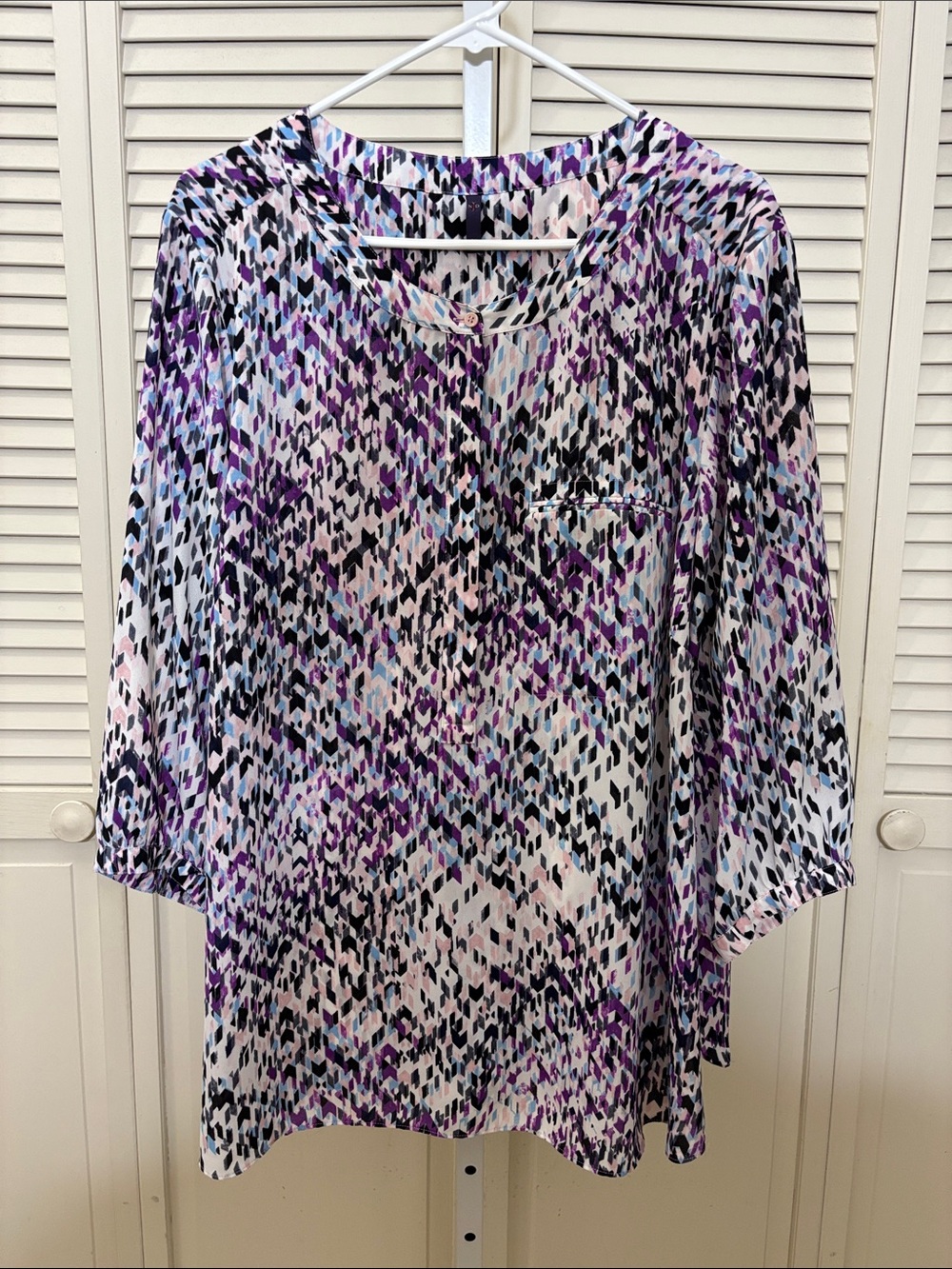NYDJ Purple Multi Abstract Print Pullover Blouse 2X